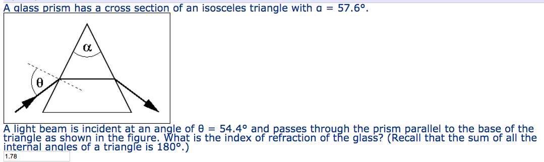 Solved A glass prism has a cross section of an isosceles | Chegg.com