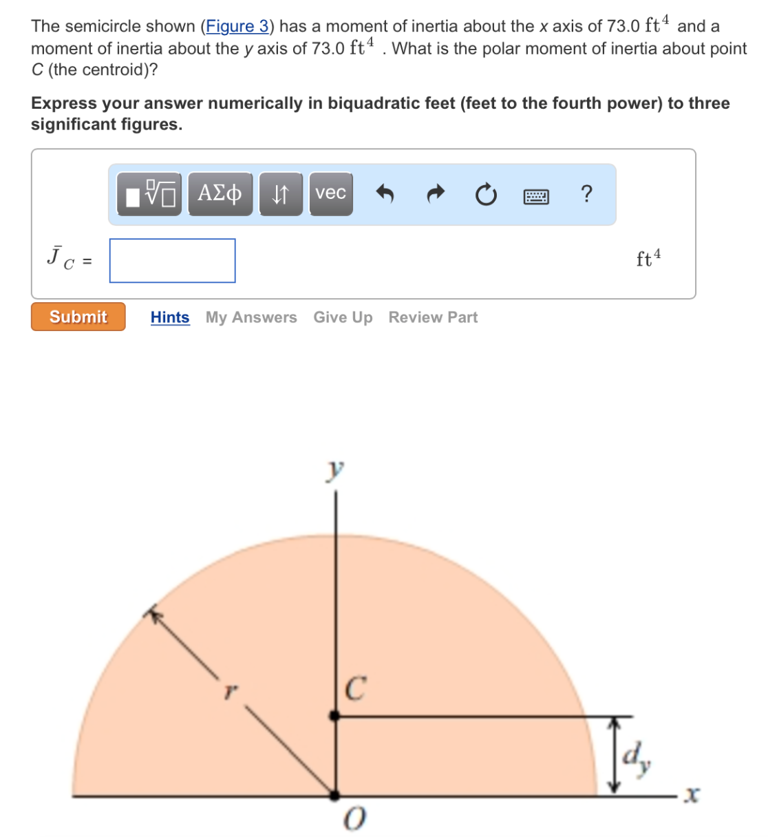 moment of inertia of semicircle about y axis