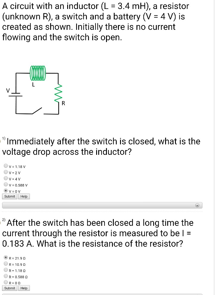 Solved A circuit with an inductor (L 3.4 mH), a resistor