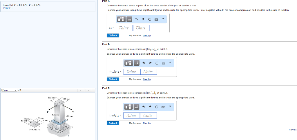 Solved Give that P = 4.8 kN, V = 4 kN (Figure 1) Determine | Chegg.com