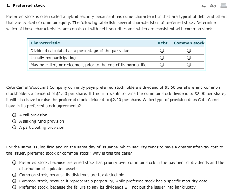 Preferred Stock Is Often Called A Hybrid Security Chegg