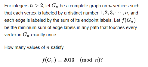 Solved For integers n > 2, let G_n be a complete graph on n | Chegg.com