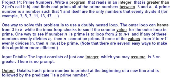 Solved Project 14: Prime Numbers. Write a program that reads | Chegg.com