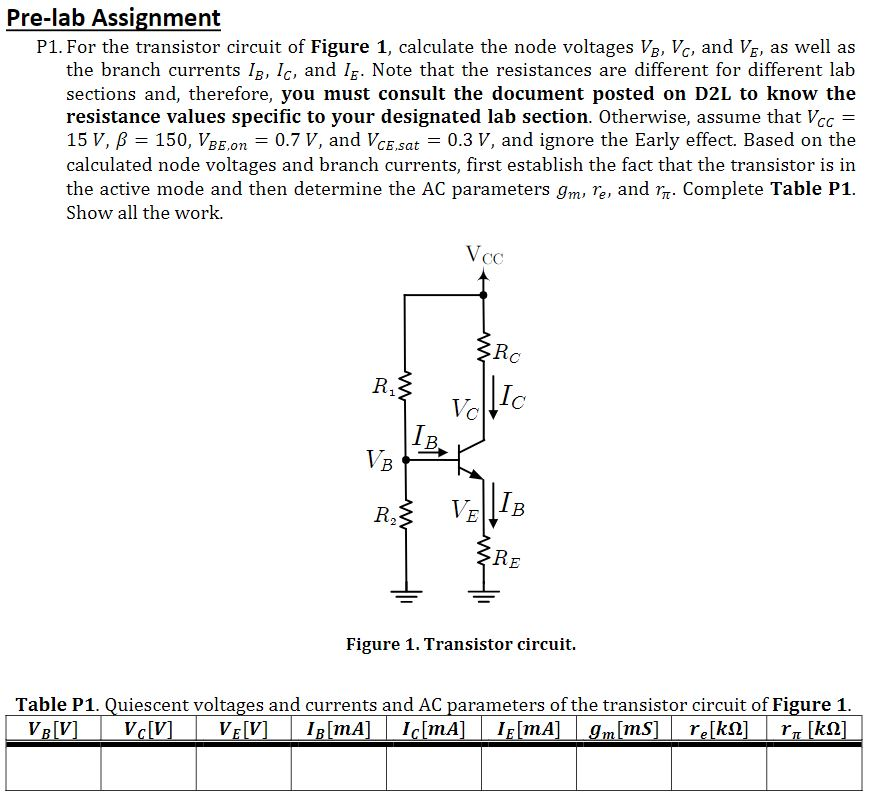 Solved Prelab Assignment P1. For the transistor circuit of