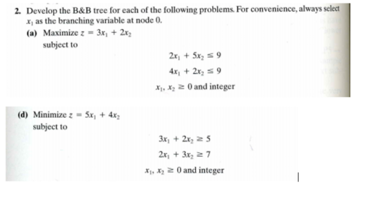 Solved 2. Develop The B&B Tree For Each Of The Following | Chegg.com