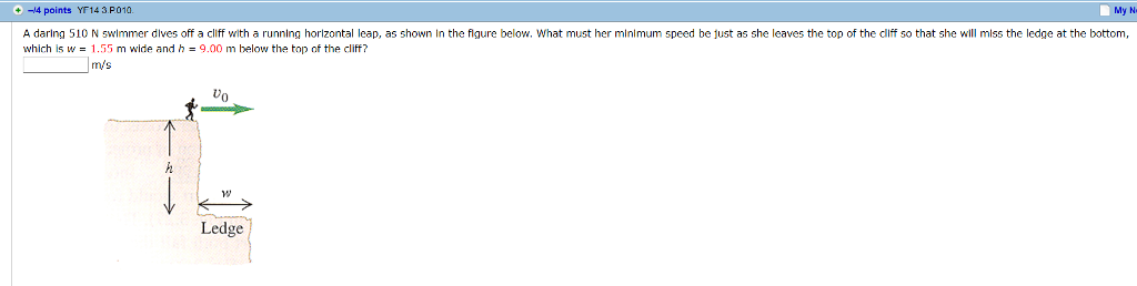 Solved A daring 510 N swimmer dives off a cliff with a | Chegg.com