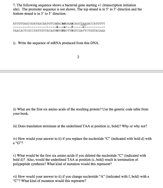 Solved 7. The following sequence shows a bacterial gene | Chegg.com