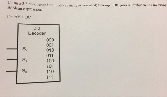 Solved Using a 3:8 decoder and multiple (as many as you | Chegg.com