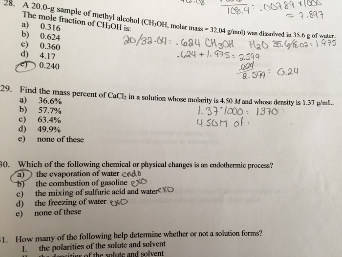 Solved A 20.0g sample of methyl alcohol (CH_3OH, molar mass