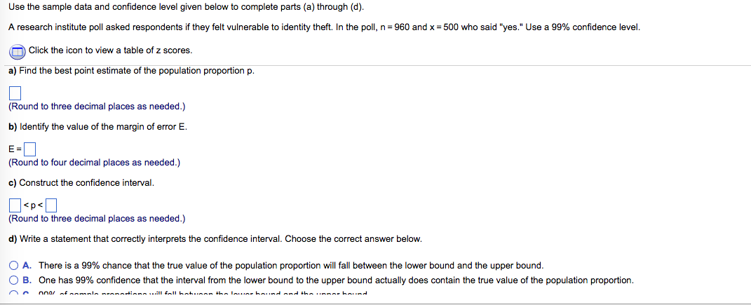 Solved Use the sample data and confidence level given below | Chegg.com