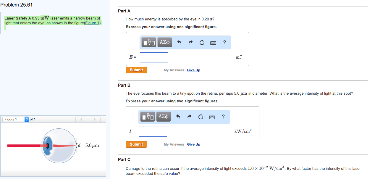 Solved Laser Safety A 0.95 mW laser emits a narrow beam of