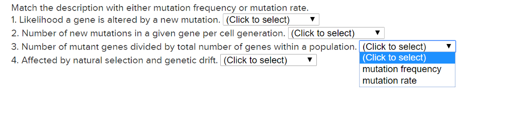 Solved Match the description with either mutation frequency | Chegg.com