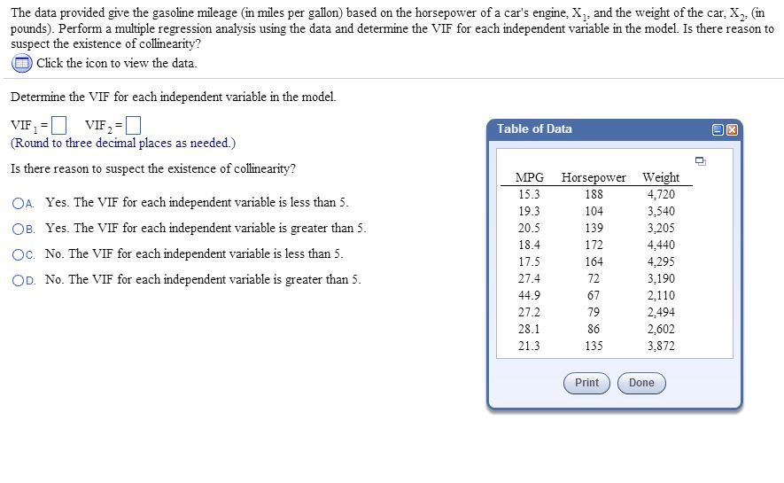 Solved The data provided give the gasoline mileage (in miles | Chegg.com