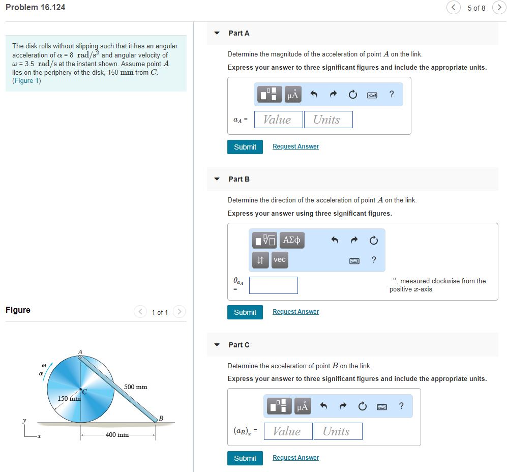 Solved Problem 16.124 Part A The disk rolls without slipping | Chegg.com