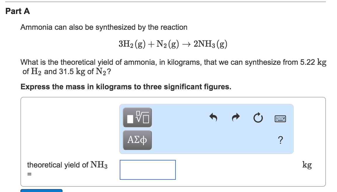 Solved Ammonia Can Also Be Synthesized By The Reaction 3H_2 | Chegg.com