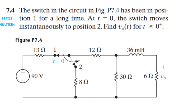 Solved The switch in the circuit in Fig. has been in | Chegg.com