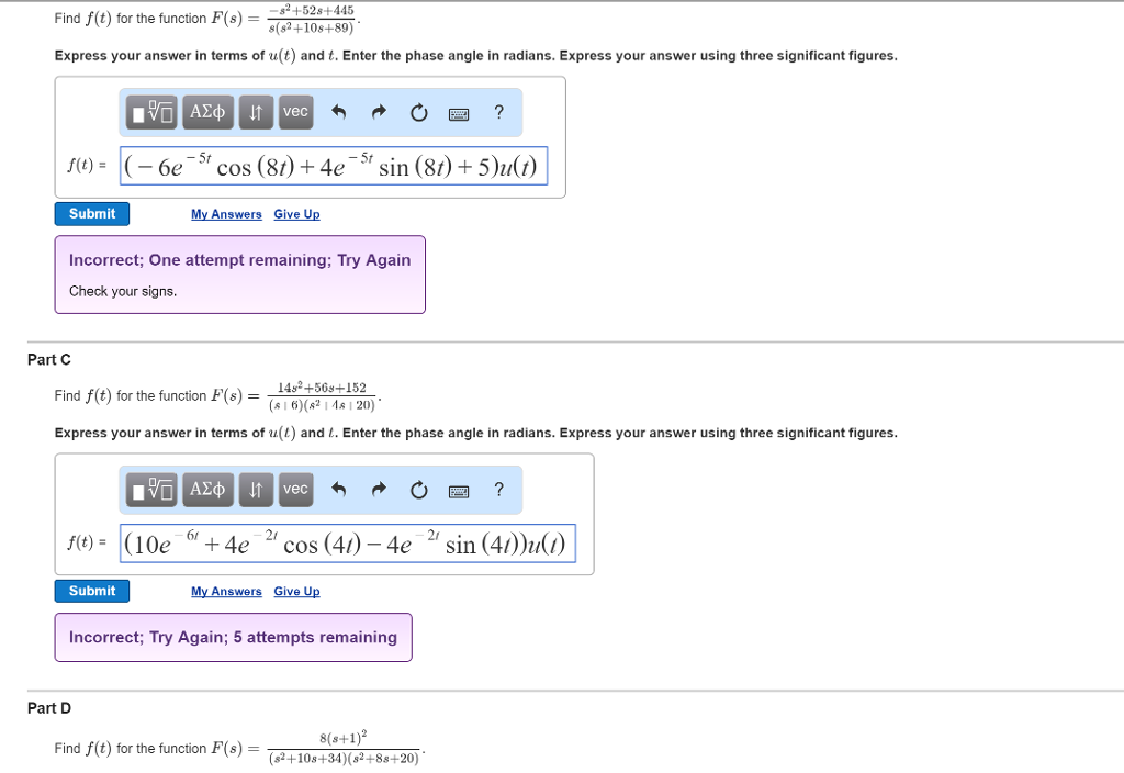 Solved Find F(t) For The Function F(s) = -s^2 + 52s + | Chegg.com