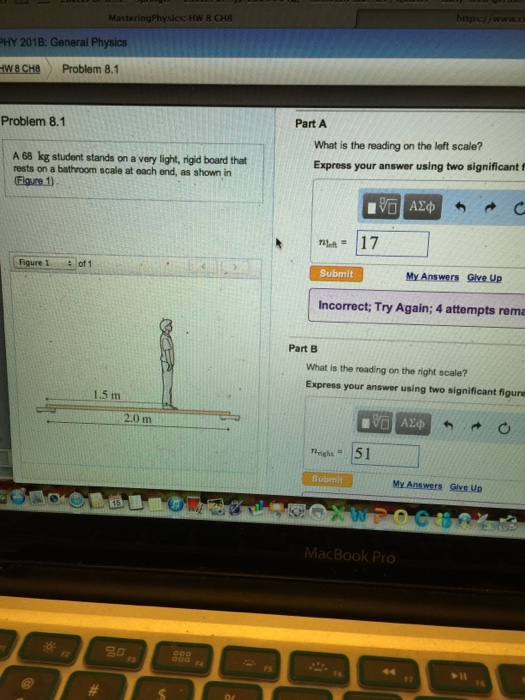 Solved A 68 kg student stands on a very light, rigid board