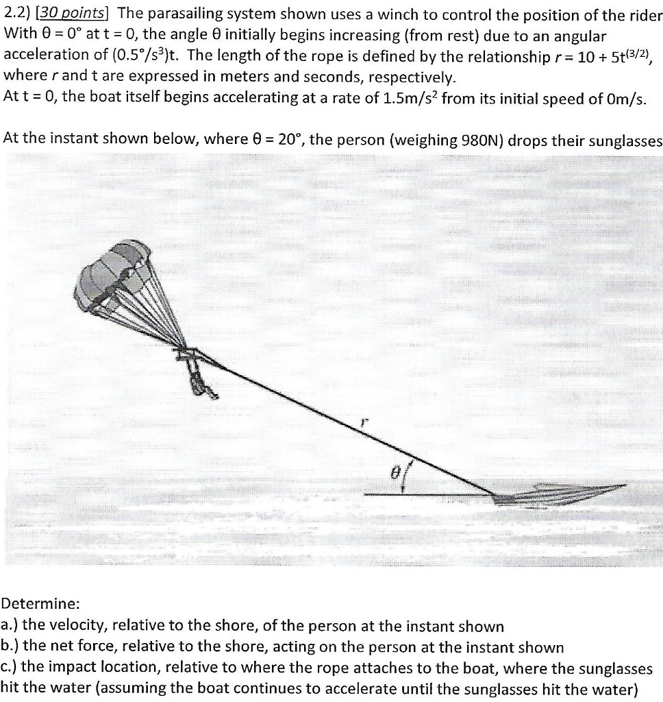 Solved 2.2) [30 points] The parasailing system shown uses a | Chegg.com