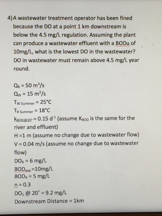 Solved 4) A Wastewater Treatment Operator Has Been Fined | Chegg.com
