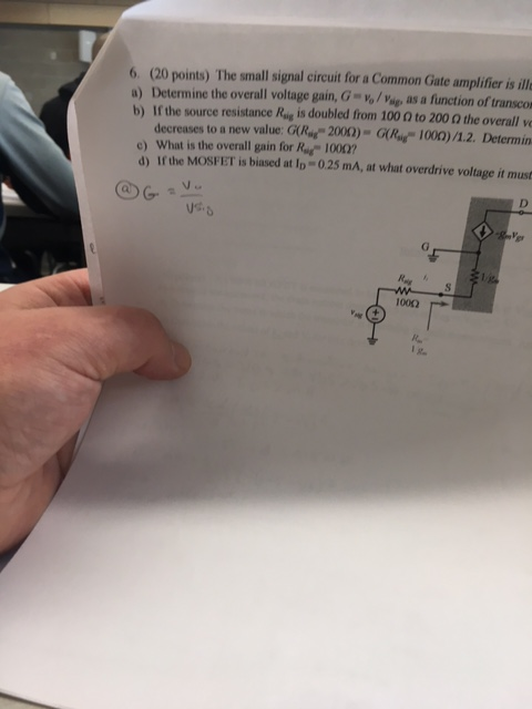 Solved the small signal circuit for a common gate amplifier | Chegg.com