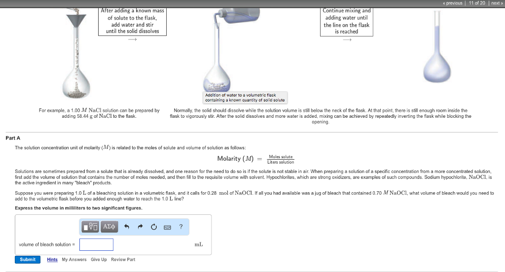 Solved The solution concentration unit of molarity (M) is