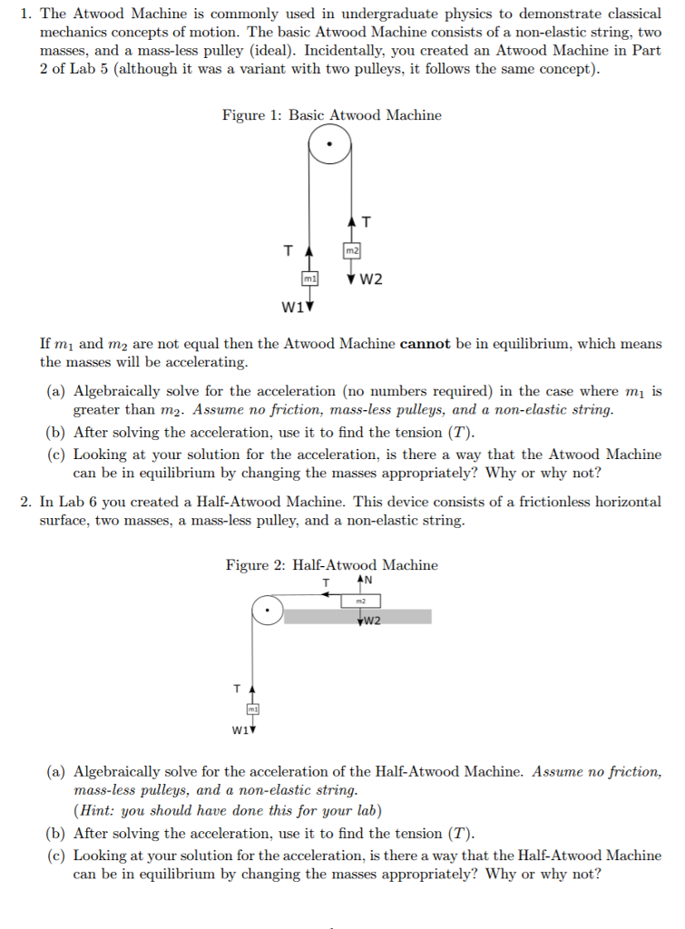 Solved The Atwood Machine is commonly used in undergraduate