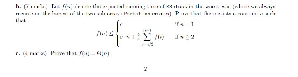 b. 7 marks) Let f(n) denote the expected running time | Chegg.com