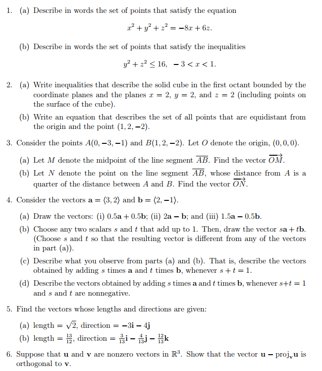 Solved (a) Describe In Words The Set Of Points That Satisfy 