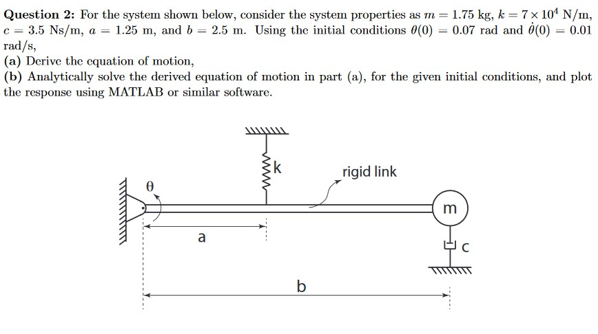Solved Question 2: For the system shown below, consider the | Chegg.com