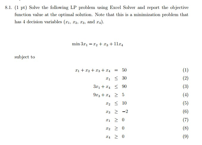Solved 8.1. (1 pt) Solve the following LP problem using | Chegg.com