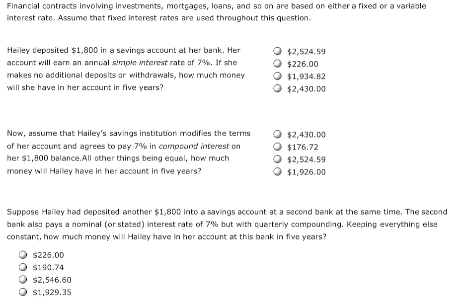 Solved Financial Contracts Involving Investments Mortgages Chegg