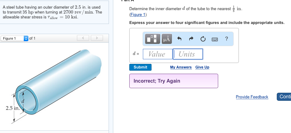 Solved A steel tube having an outer diameter of 2.5 in. is | Chegg.com
