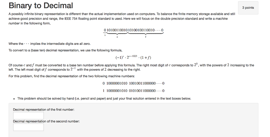Solved Binary to Decimal 3 points A possibly infinite binary | Chegg.com