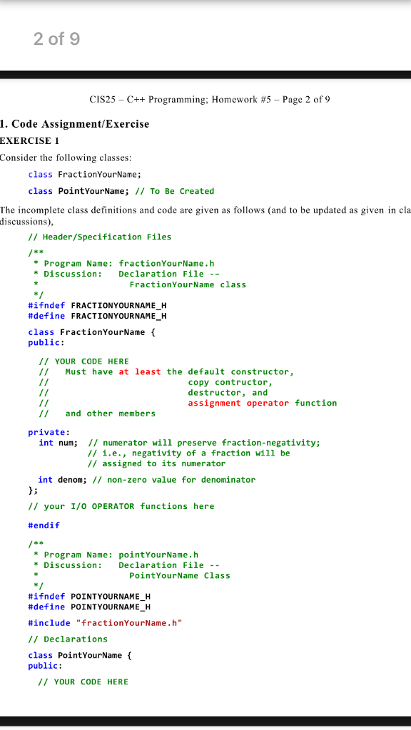 Class Point Programming Get classPoint and classFraction Please read my | Chegg.com