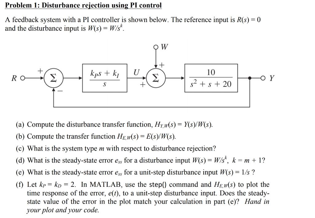 Solved Problem 1: Disturbance rejection using PI control A | Chegg.com