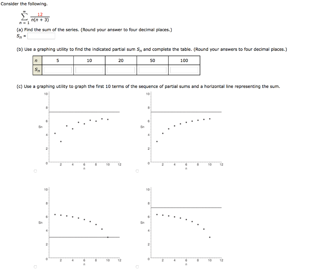 Solved Consider the following 12 n(n 3) n=1 (a) Find the sum | Chegg.com