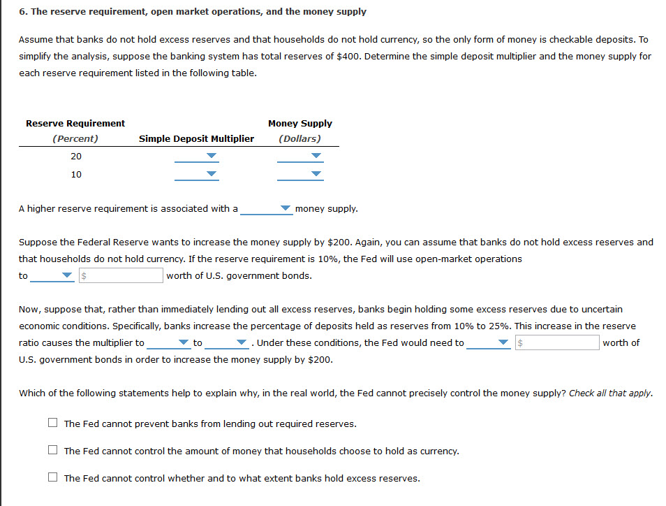 Solved The Reserve Requirement Open Market Operations And Chegg