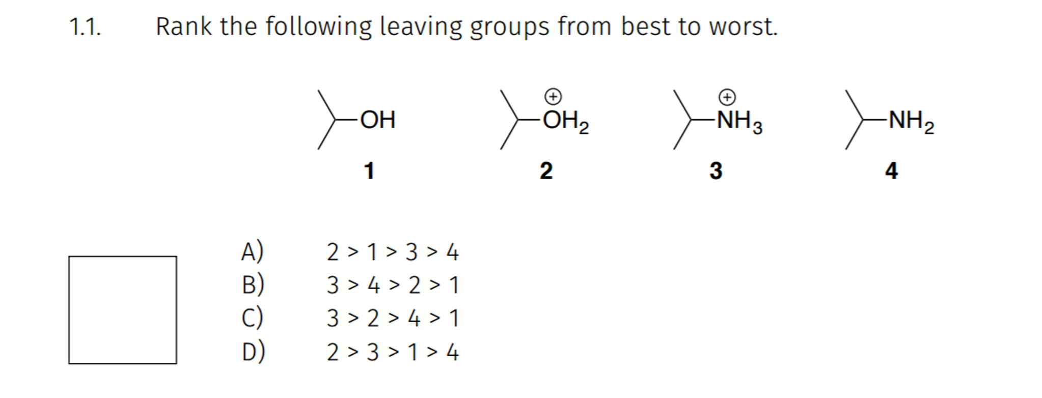 Solved Rank the following leaving groups from best to worst. | Chegg.com