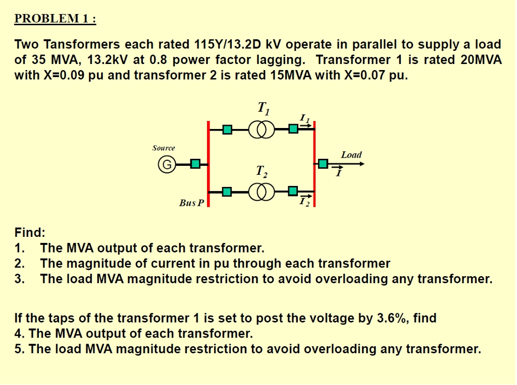 Solved Two Transformers each rated 115Y/13.2D kV operate in
