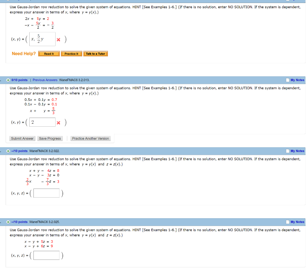 Solved Use Gauss Jordan row reduction to solve the given Chegg