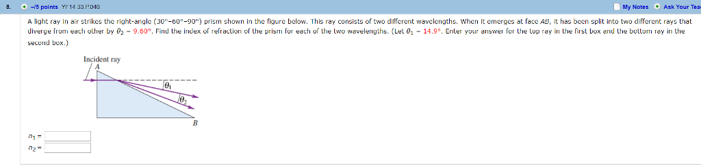 Solved 5 Points YF14 33 PD10 A Light Ray In Air Strikes The | Chegg.com