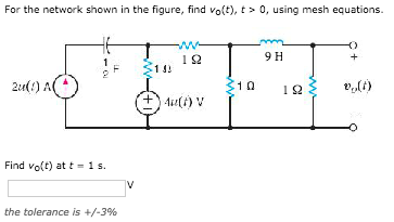 Solved For the network shown in the figure, find vo(t), t>0, | Chegg.com