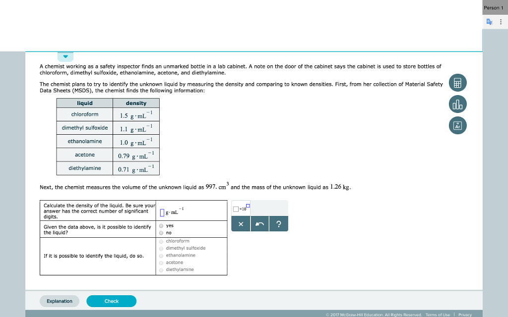Solved A chemist working as a safety inspector finds an