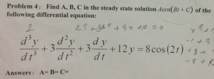 Solved Find A, B, C in the steady state solution Acos(Bt + | Chegg.com
