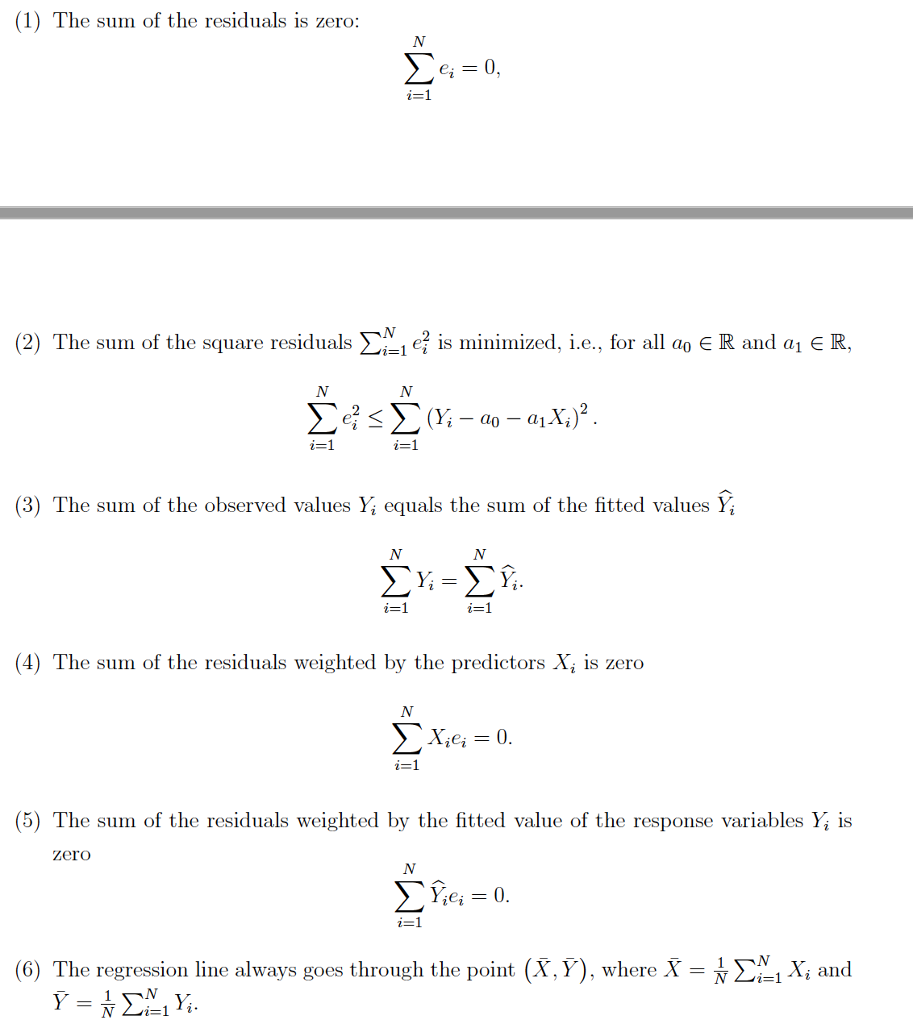 Solved (1) The sum of the residuals is zero ei0 2ー (2) The