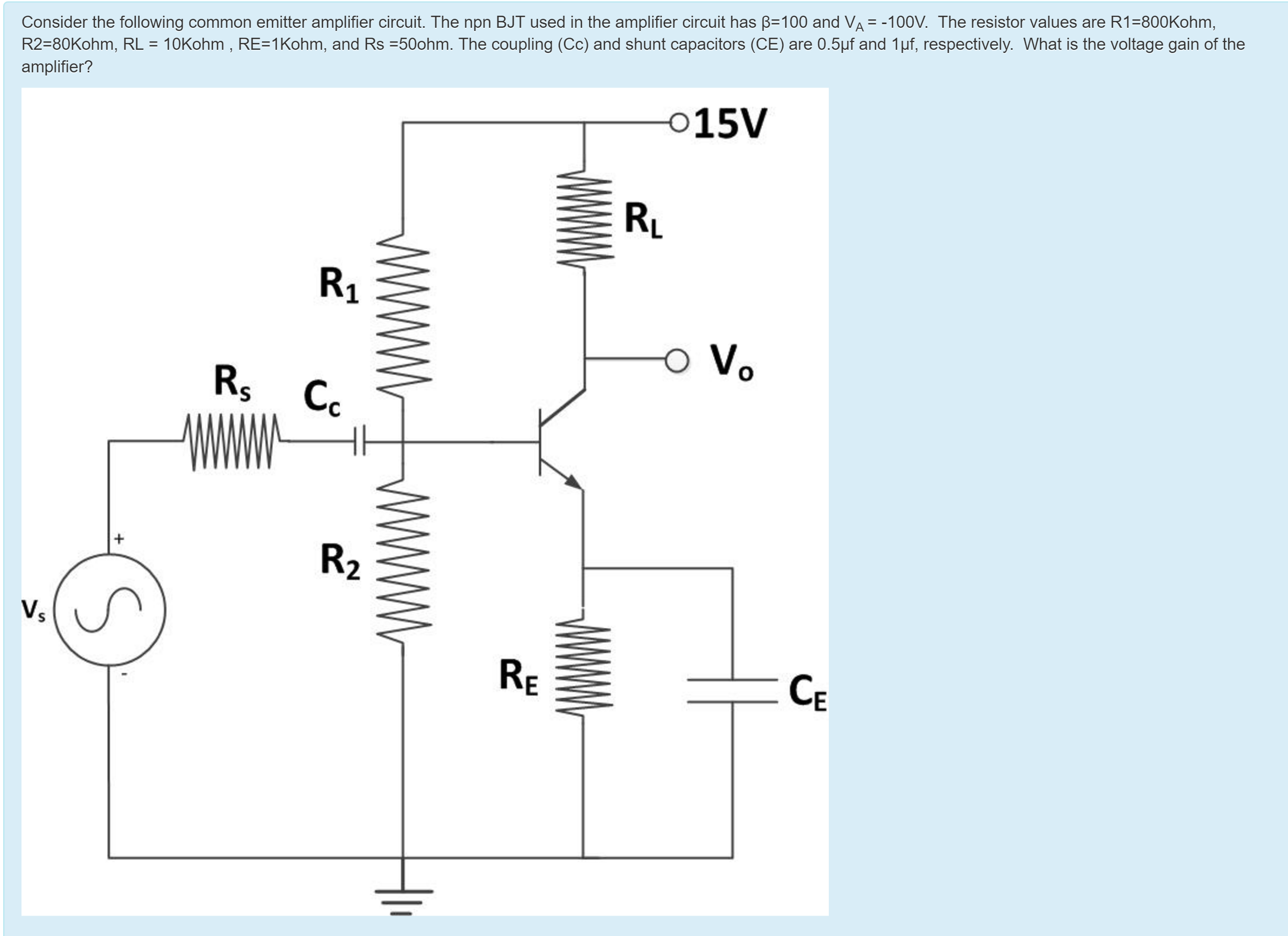 Solved Consider The Following Common Emitter Amplifier | Chegg.com