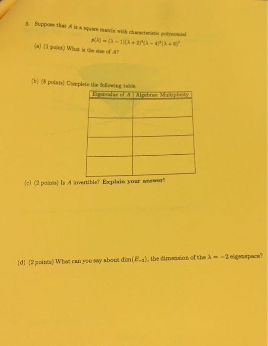Solved Suppose that A is a square matrix with characteristic | Chegg.com