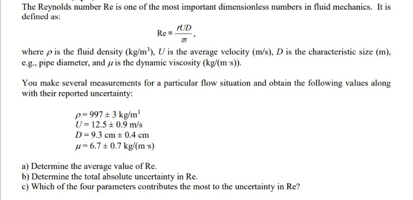 Solved The Reynolds number Re is one of the most important | Chegg.com