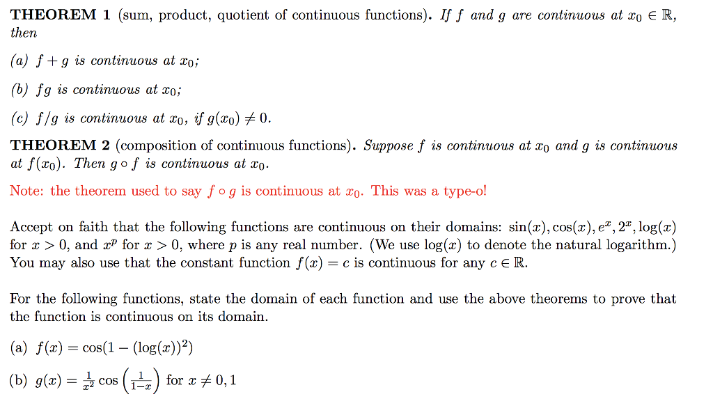 Solved THEOREM 1 (sum, product, quotient of continuous | Chegg.com